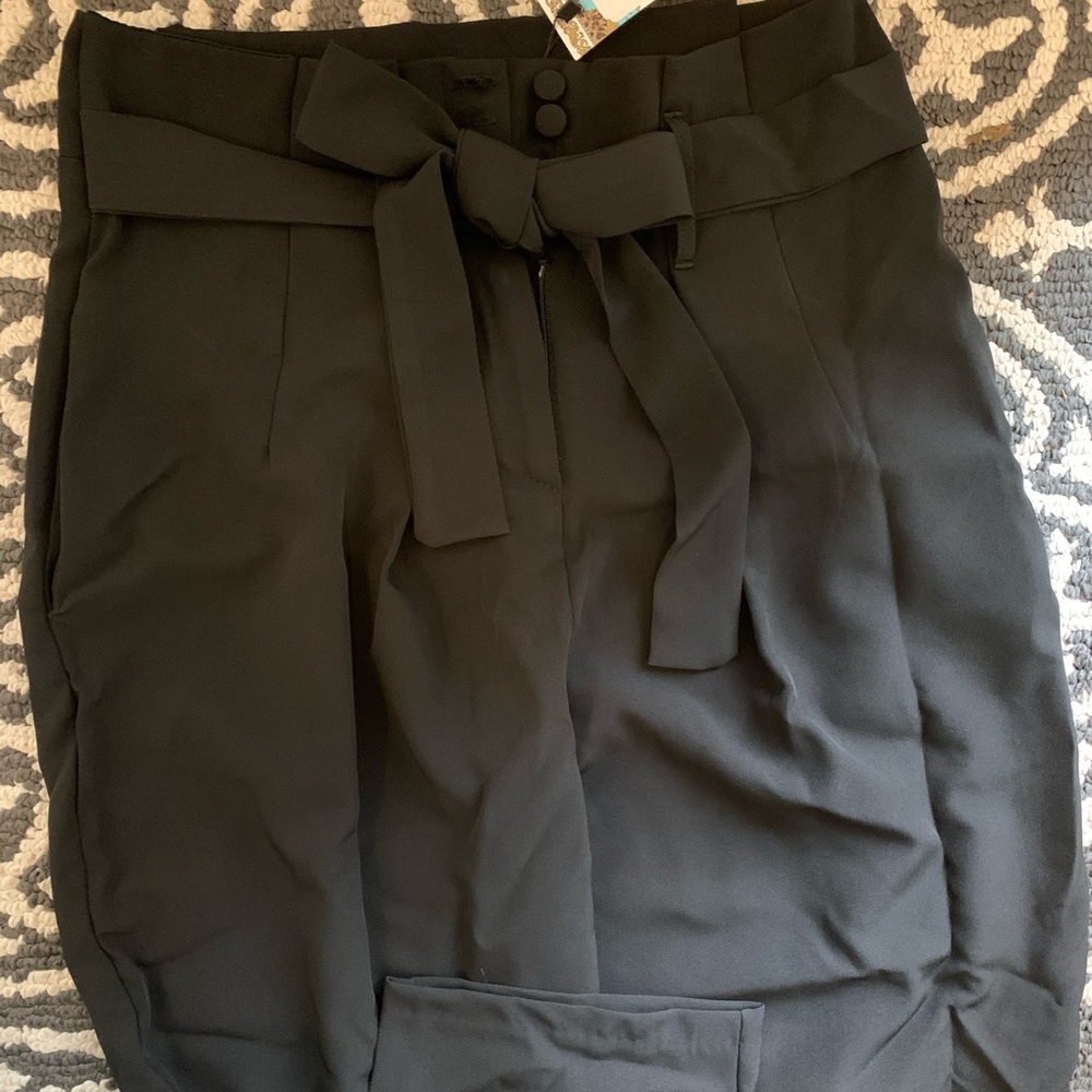 Paperbag tie waist straight leg slacks